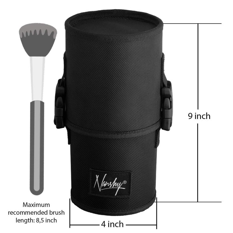 Nanshy Travel Makeup Brush Holder with Lid - Large, Stand Up Makeup Brush Case for MUA - 2-in-1 Durable Makeup Brush Organizer Bag & 2 Brush Cups - Brushes Not Included - Black - 9 x 4 x 4 Inches - Image 2